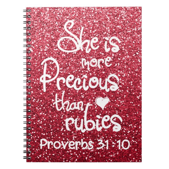 She Is More Precious Than Rubies Proverbs Glitter Notebook (Front)