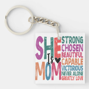 She Is Mum Blessed Mum Retro Quote Mother's Day Key Ring