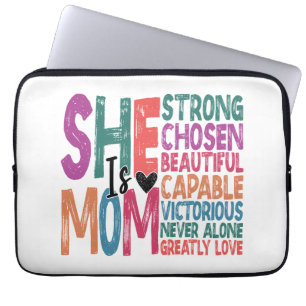 She Is Mum Blessed Mum Retro Quote Mother's Day Laptop Sleeve