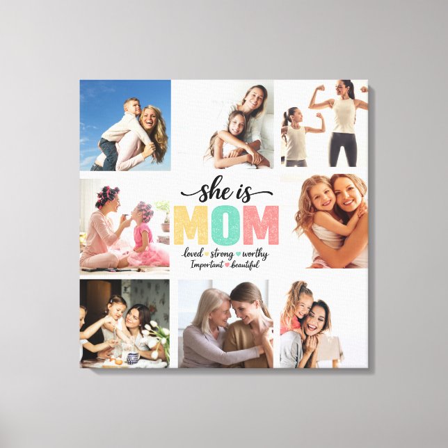 She is Mum Photo Collage Stretched Canvas Print (Front)