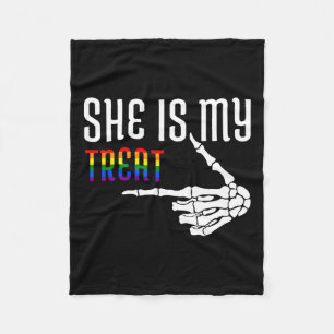 She Is My Treat Skeleton Matching Couple Halloween Fleece Blanket