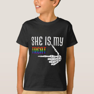 She Is My Treat Skeleton Matching Couple Halloween T-Shirt