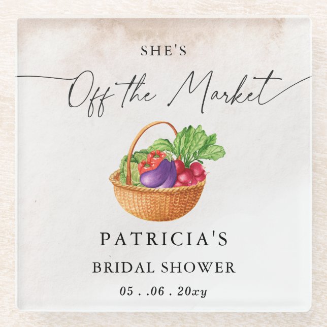 She is off the Market Farmers Market Bridal Shower Glass Coaster (Front)