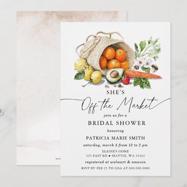 She is off the Market Farmers Market Bridal Shower Invitation (Front/Back)
