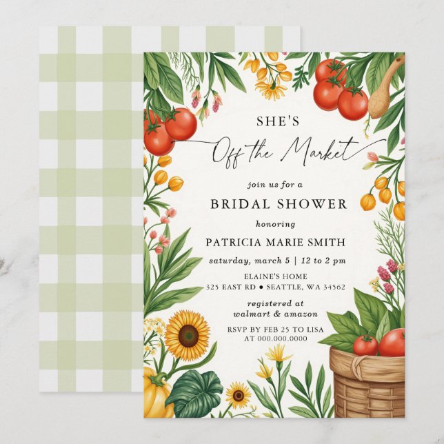 She is off the Market Farmers Market Bridal Shower Invitation (Front/Back)