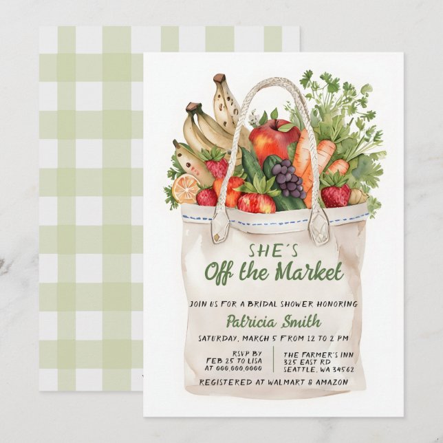 She is off the Market Farmers Market Bridal Shower Invitation (Front/Back)
