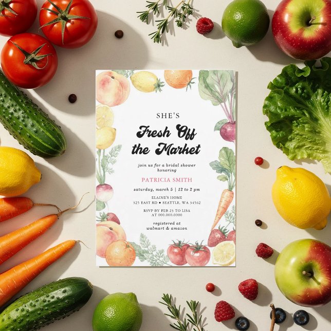 She is off the Market Farmers Market Bridal Shower Invitation (fresh off the market bridal shower invitation)