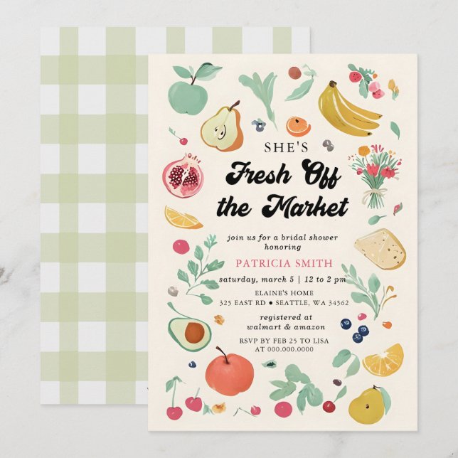 She is off the Market Farmers Market Bridal Shower Invitation (Front/Back)