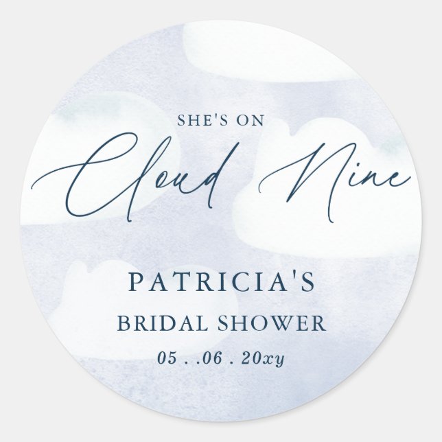 She is on Cloud Nine Bridal Shower Classic Round Sticker (Front)