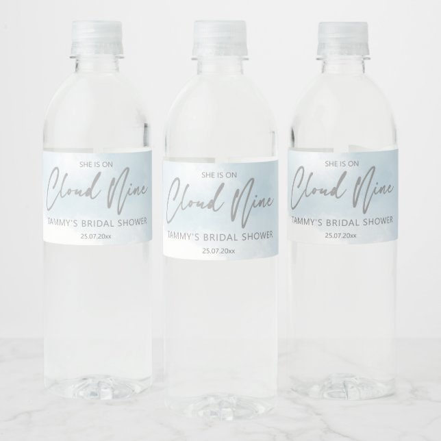 She is on cloud nine bridal shower  water bottle label (Bottles)