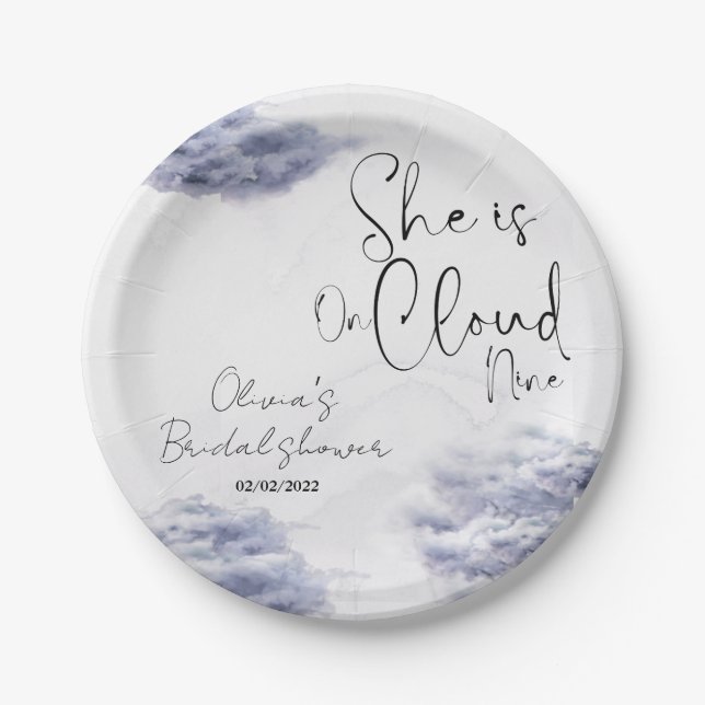 She is on cloud nine  paper plate (Front)