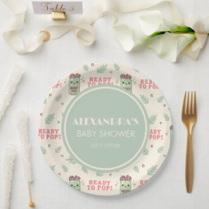She Is Ready To Pop Baby Shower Boho Kawaii Paper Plate
