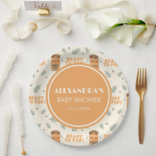 She Is Ready To Pop Baby Shower Orange Boho Kawaii Paper Plate