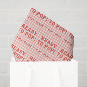 She Is Ready To Pop Baby Shower Red Retro Gingham Tissue Paper