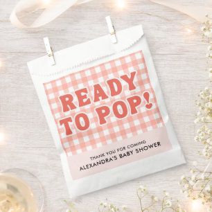 She Is Ready To Pop Baby Shower Retro Red Gingham Favour Bags