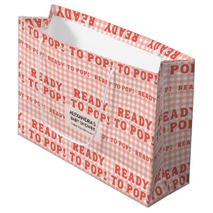 She Is Ready To Pop Baby Shower Retro Red Gingham Large Gift Bag
