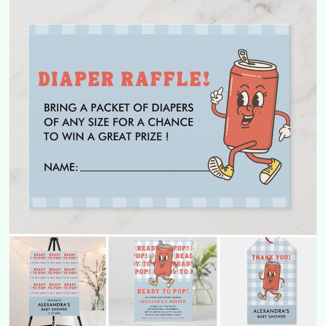 She Is Ready To Pop Blue Gingham Diaper Raffle Enclosure Card (Creator Uploaded)
