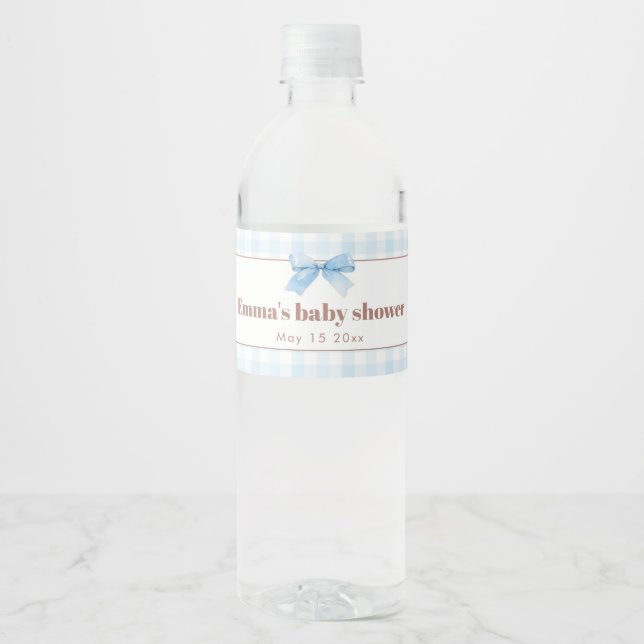 She Is Ready to Pop Blue Soda Pop Baby Shower Water Bottle Label (Front)