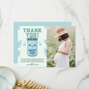 She Is Ready To Pop Floral Soda Photo Blue Thank You Card