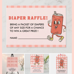 She Is Ready To Pop Red Gingham Soda Diaper Raffle Enclosure Card