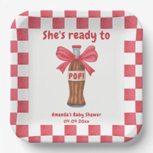 She is Ready to Pop Soda Bottle Baby Shower Paper Plate