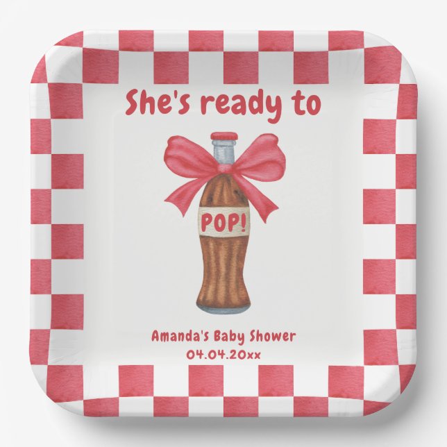 She is Ready to Pop Soda Bottle Baby Shower Paper Plate (Front)