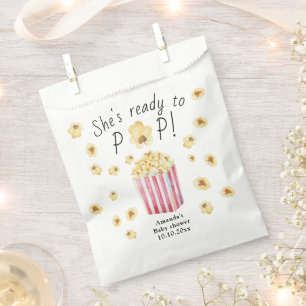 She is Ready to Pop Watercolor Popcorn Baby Shower Favour Bags