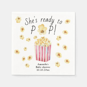 She is Ready to Pop Watercolor Popcorn Baby Shower Napkin