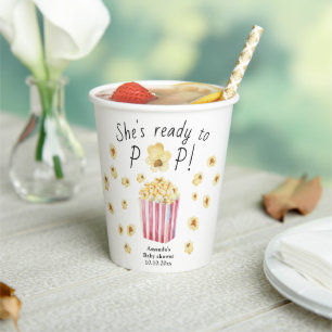 She is Ready to Pop Watercolor Popcorn Baby Shower Paper Cups