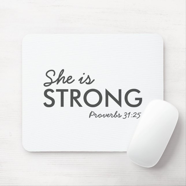 She is Strong | Proverbs 31:25 Christian Faith Mouse Mat (With Mouse)