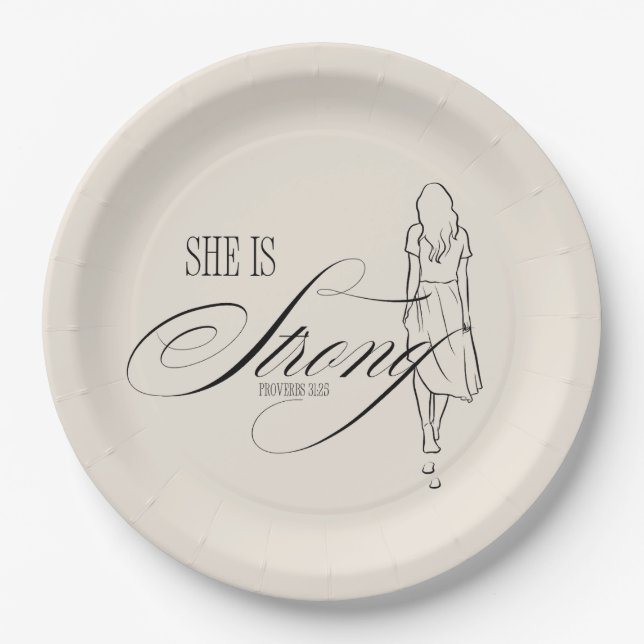 She is Strong Proverbs 31:25 Paper Plate (Front)