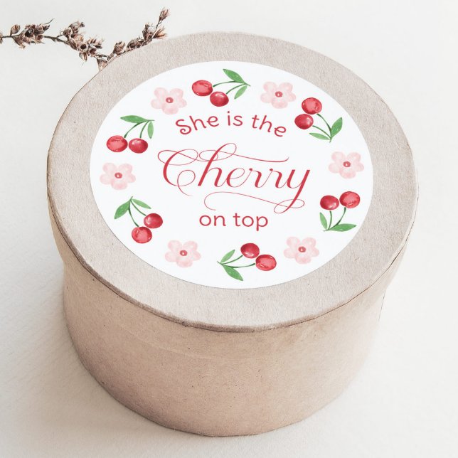She is the Cherry on Top Baby shower Classic Round Sticker (Creator Uploaded)