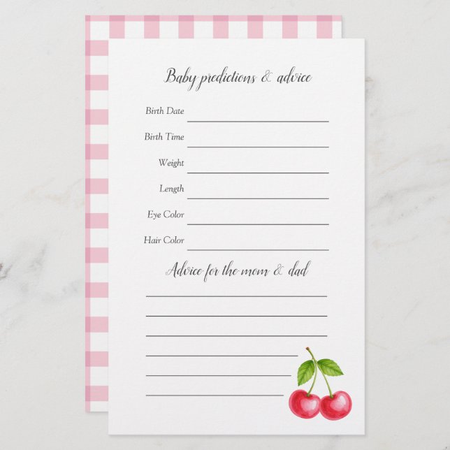 She is The Cherry On Top Baby Shower Guessing Game (Front/Back)