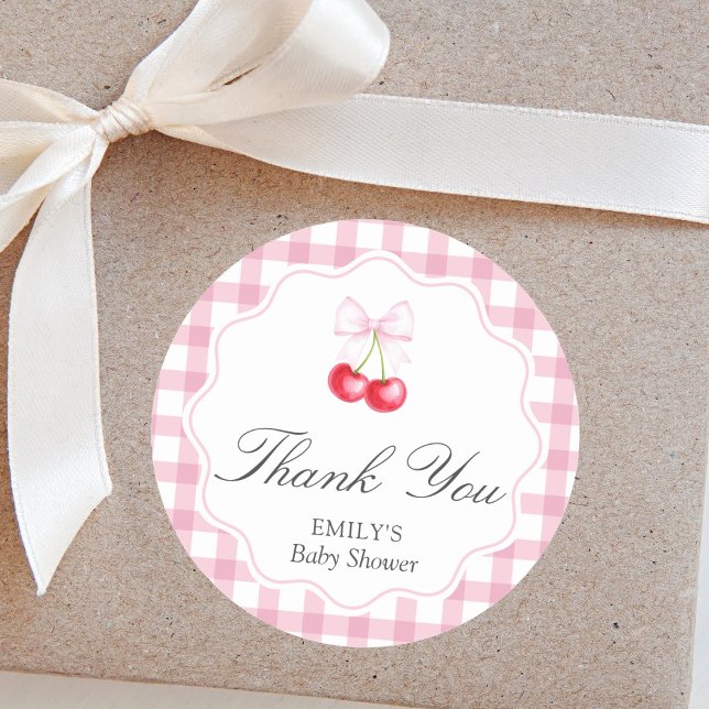 She is The Cherry On Top Bow Baby Shower Thank You Classic Round Sticker (Creator Uploaded)