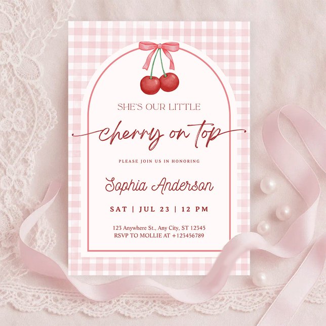 She is the Cherry on Top Gingham Baby Shower Invitation (Creator Uploaded)