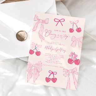 She is the Cherry On Top Pink Bow Bridal Shower Invitation