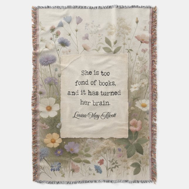 She Is Too Fond of Books Floral Blanket | Little W (Front Vertical)