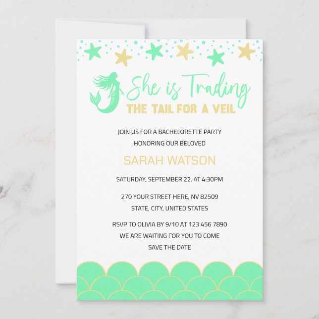 She is Trading Tail For The Veil Bachelorette Invitation (Front)