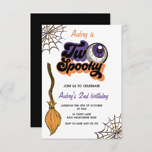 She Is Two Spooky Second Birthday Halloween  Invitation (Front/Back)