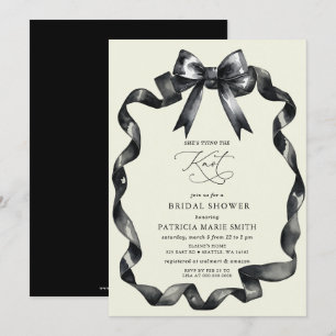 She is tying the knot black bow Bridal Shower Invitation