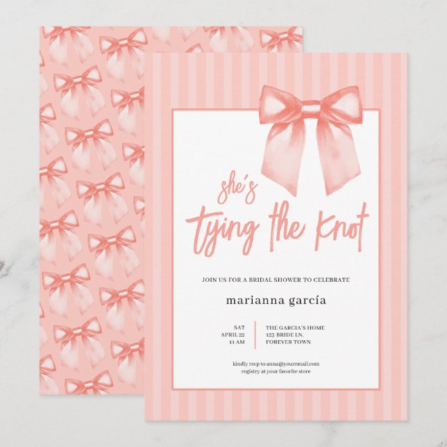 She is Tying the Knot Bow Bridal Shower Invitation (Front/Back)