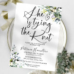 She Is Tying The Knot Bridal Shower Invitation<br><div class="desc">A beautiful and simple invitation for a bridal shower. Its stylish and elegant calligraphy design is sure to impress your guests. You can customise it to any colour of your choice. Please contact me before purchasing if you need any customisation,  such as changing the colour.</div>