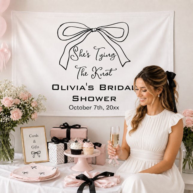 She Is Tying the Knot Cute Black Bow Bridal Shower Banner (Creator Uploaded)