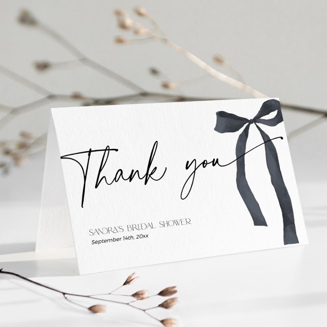 She is tying the knot Goth Black Bow Bridal Shower Thank You Card (Creator Uploaded)