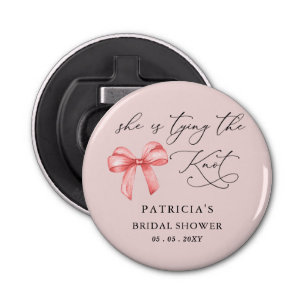 She is tying the knot pink bow Bridal Shower Bottle Opener