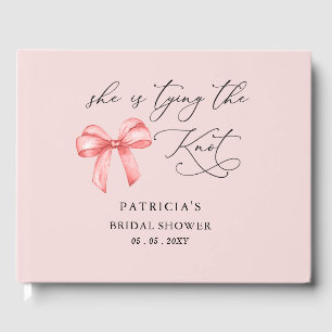 She is tying the knot pink bow Bridal Shower Guest Book
