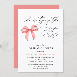 She is tying the knot pink bow Bridal Shower Invitation