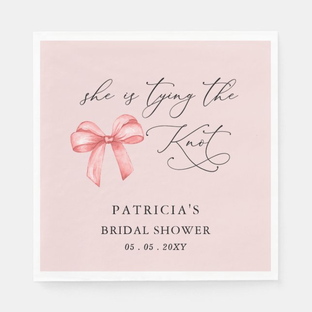 She is tying the knot pink bow Bridal Shower Napkin (Front)