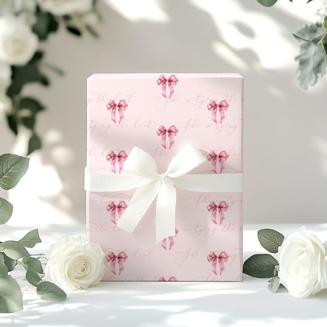 She is tying the knot pink bow  Bridal Shower Wrapping Paper (Creator Uploaded)