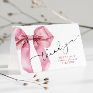 She is tying the knot Pink Bow Bridal Thank You Card